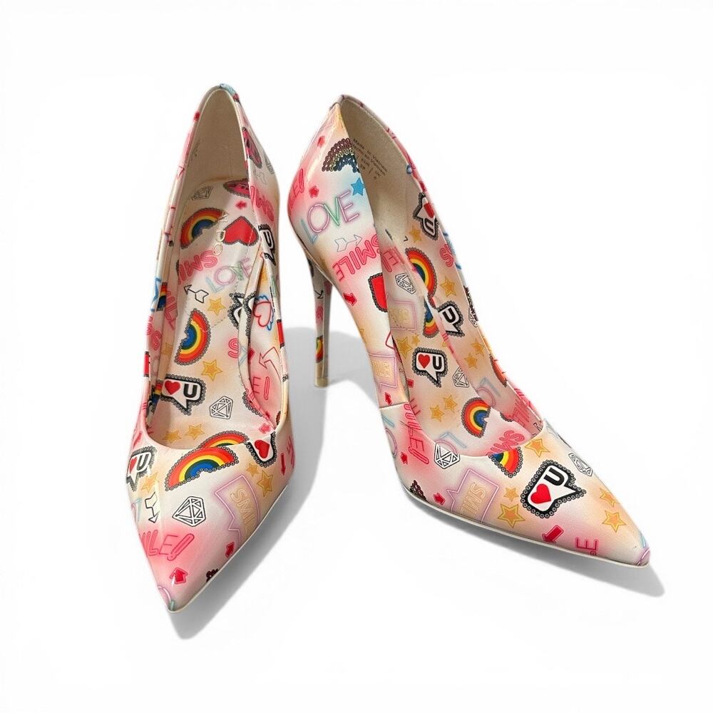 Aldo Stessy 2.0 Pointed Toe Stilletto Heel Pumps Size 7.5 New Rainbow & Smile